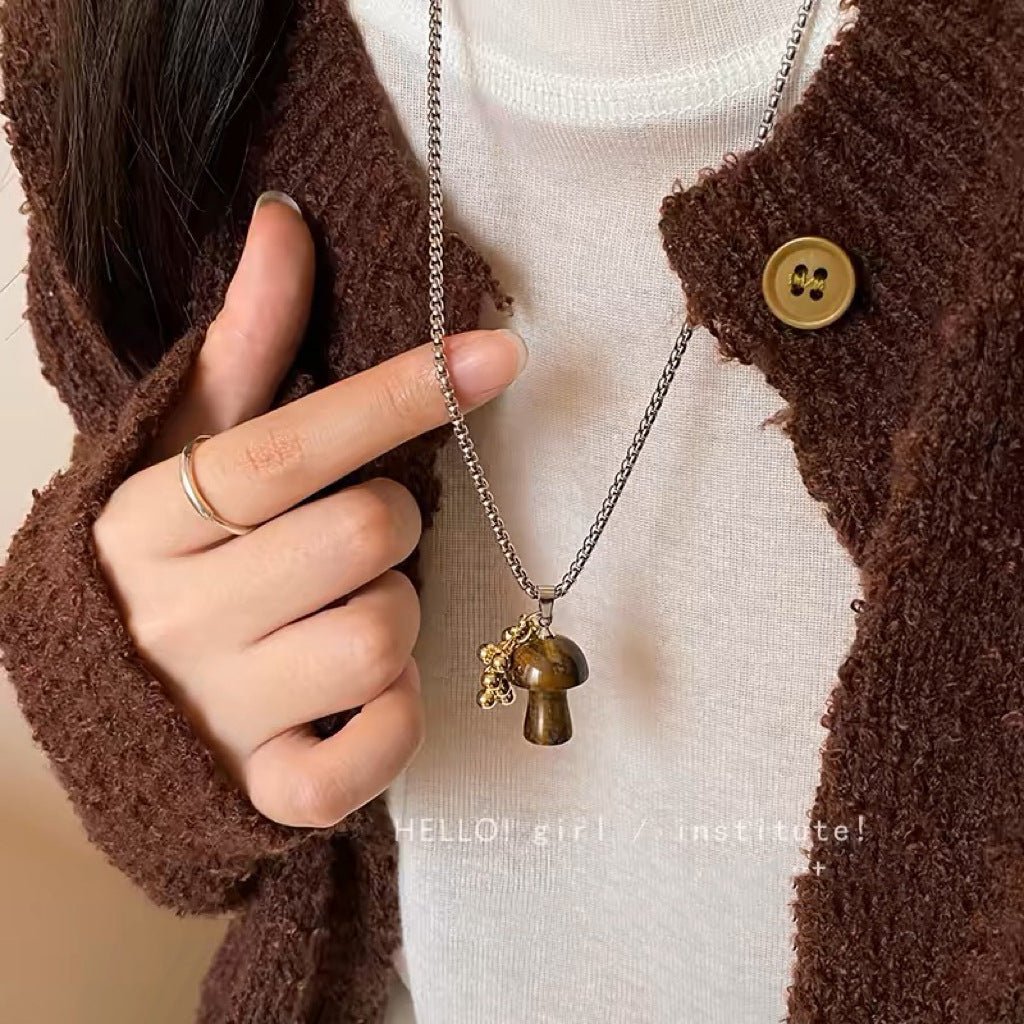 UNI-11980 - Titanium steel	Natural Stone Mushroom - Necklace