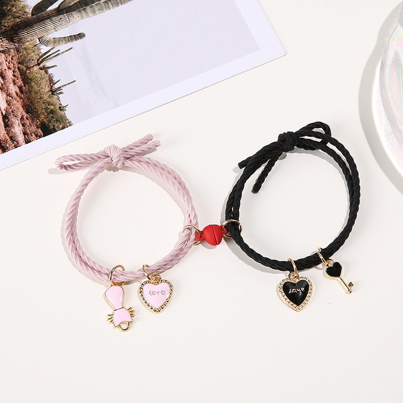 UNI-11761 - Love Charms Pink & Black Magnetic Red Round - Bracelet Set