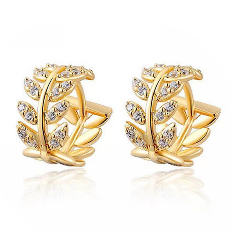 UNI-12127 - Gold Diamonds Leaf  - Earring