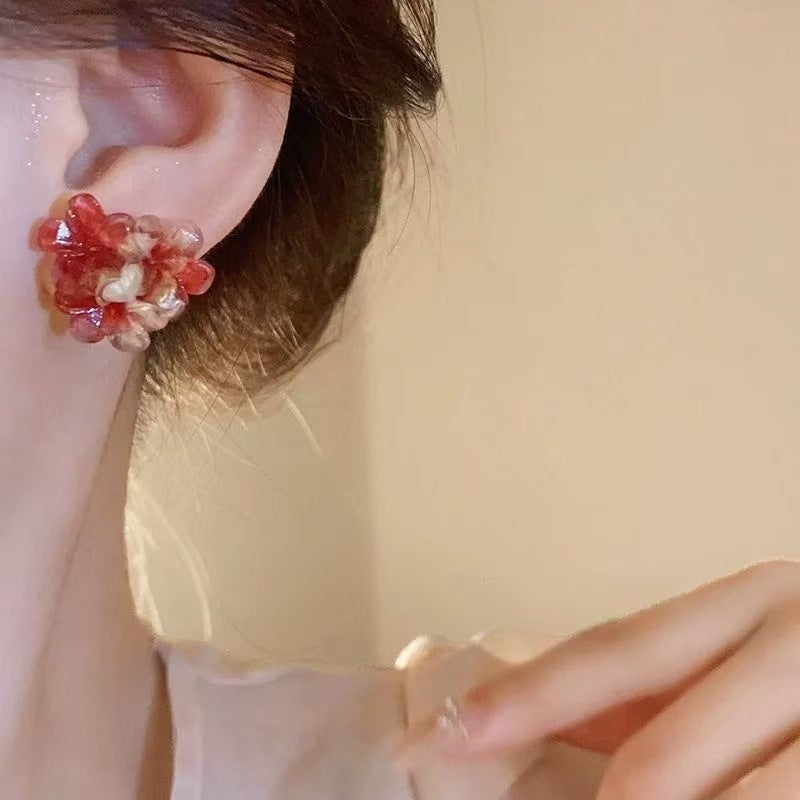 UNI-12140 - Red Acrylic Flowers - Earring