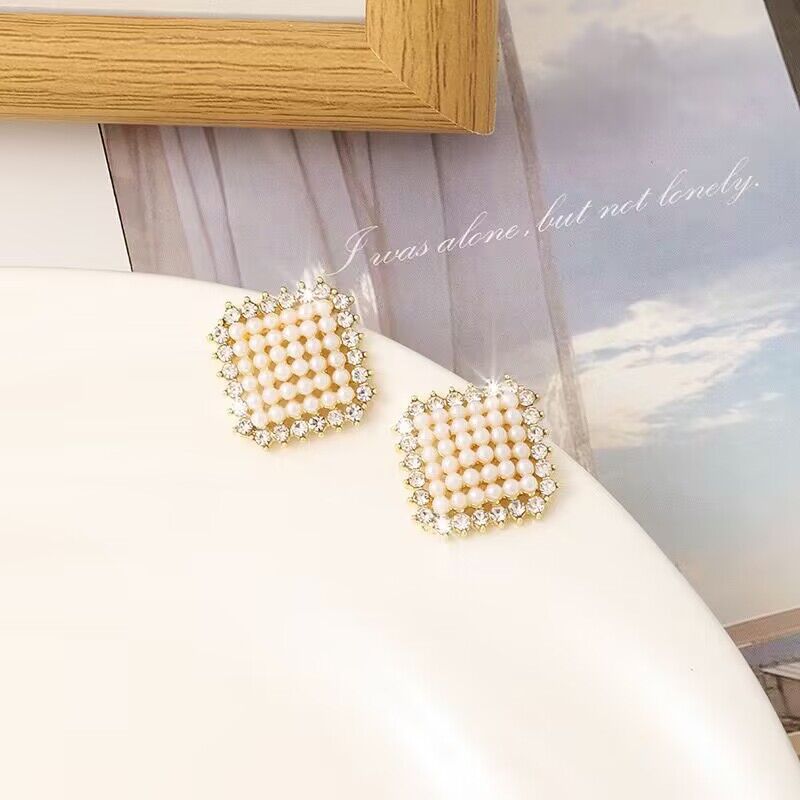 UNI-10586 - Pearl & Diamond Square  - Earring