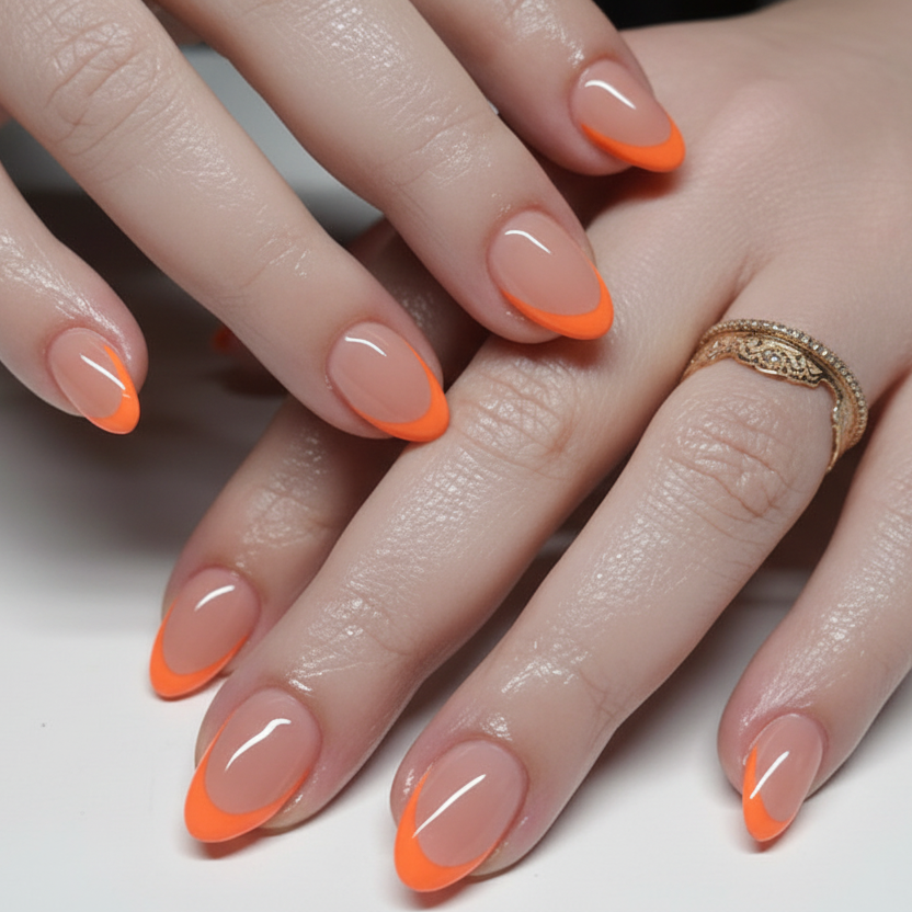N-478 - Neon Orange - Press On Nail Set Of 24 - Free 24 Pcs Sticker Sheet Included