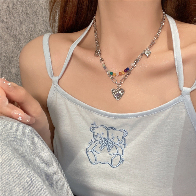UNI-11218 - Multi Beads & Foiled Heart - Necklace