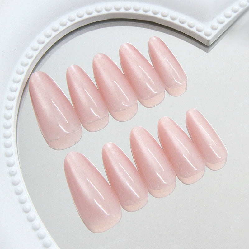 N-410 - Shiny Pink  - Press On Nail Set Of 24 - Free 24 Pcs Sticker Sheet Included