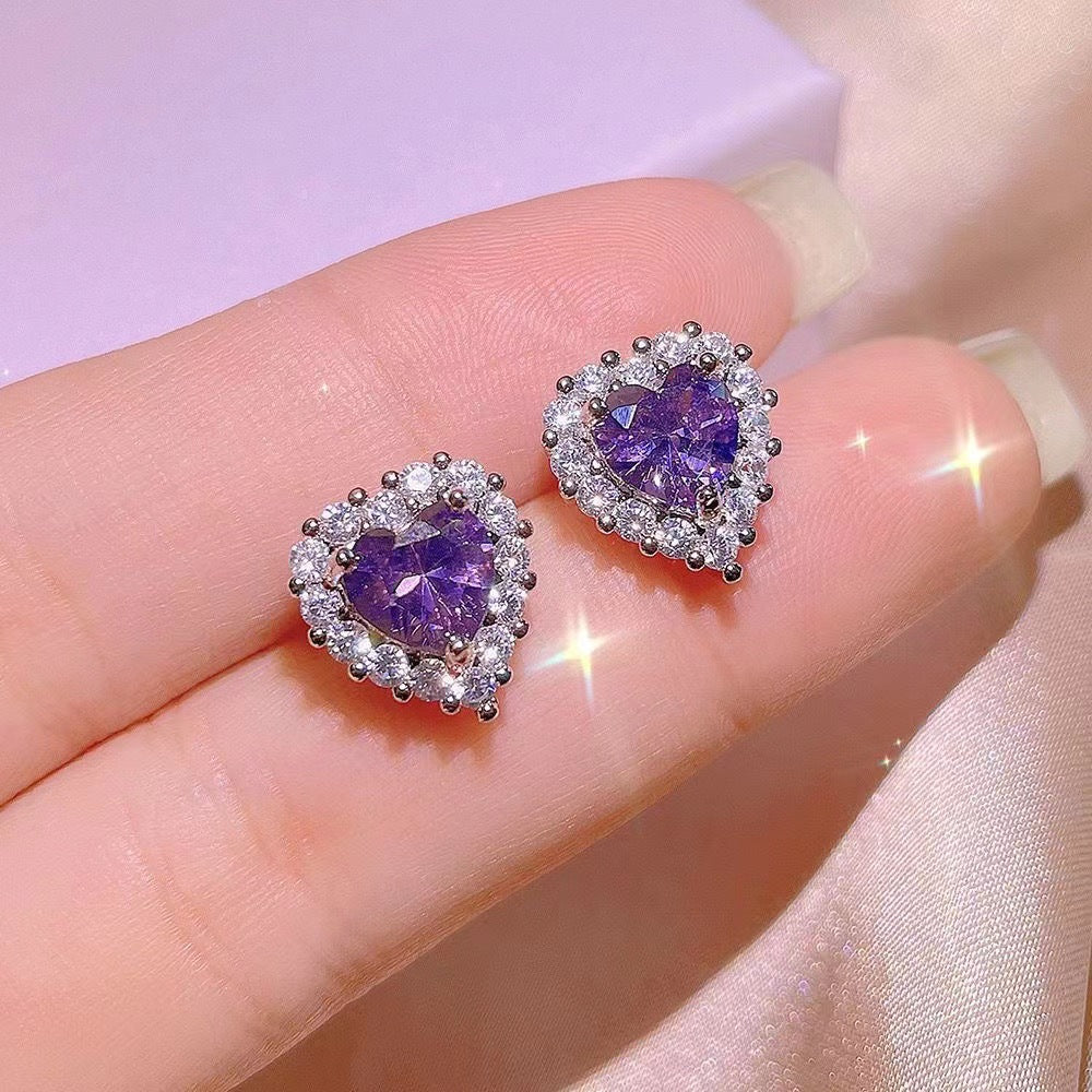UNI-11038-1 - Heart Purple Dimond - Earring