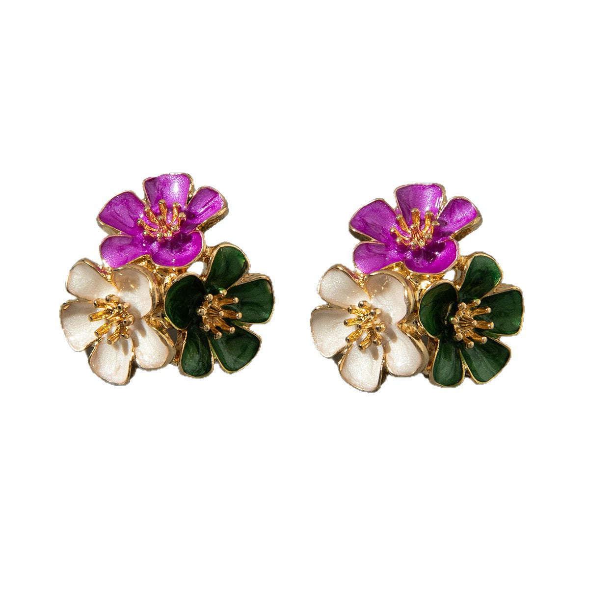 UNI-10145-3 - Multi Flowers Gold - Earring