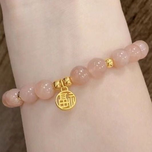 UNI-11173 - Pink Stone & Retro Gold Charm - Bracelet