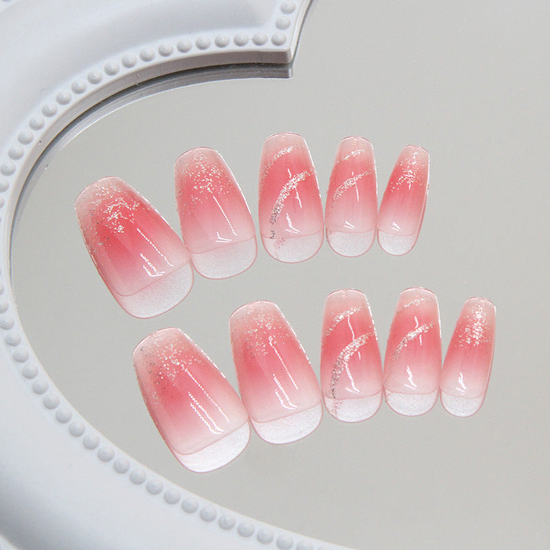 N-176 - Silver Foiled Sparkles Pink - Press On Nail Set Of 24