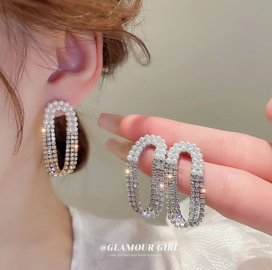 UNI-10578 - Dangling Pearly Diamonds Gold & Silver - Earring