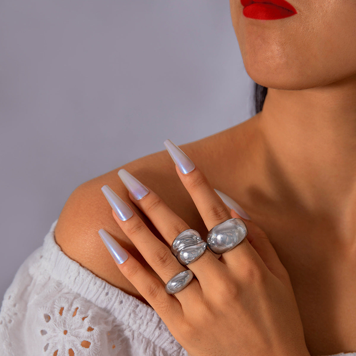 UNI-11123 - Luxury Silver - Ring Set Of 3 - Style 2