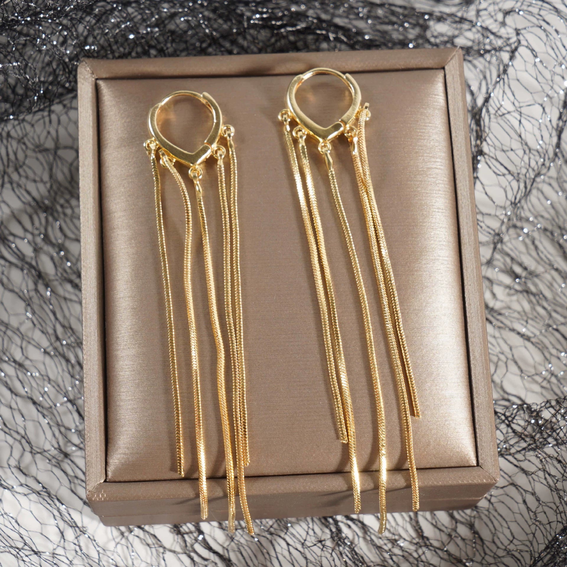 UNI-12235 - Gold Foil Dangling Layers - Earring