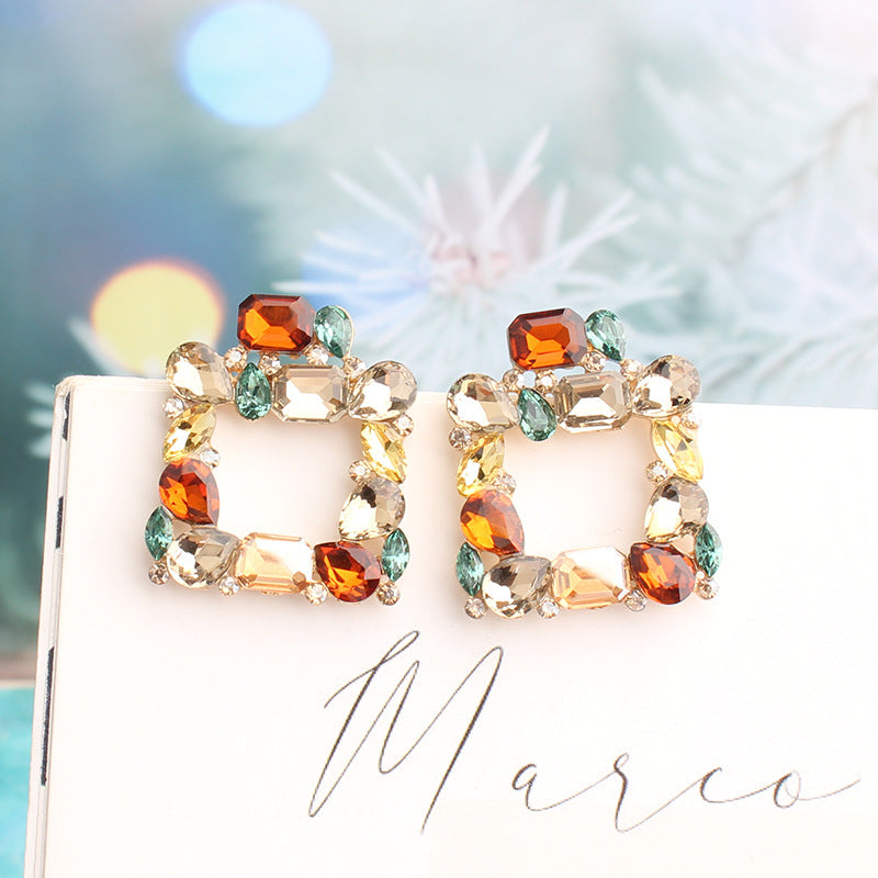 UNI-11643 -  Square Glass Multi Dimond  - Earring Style 2