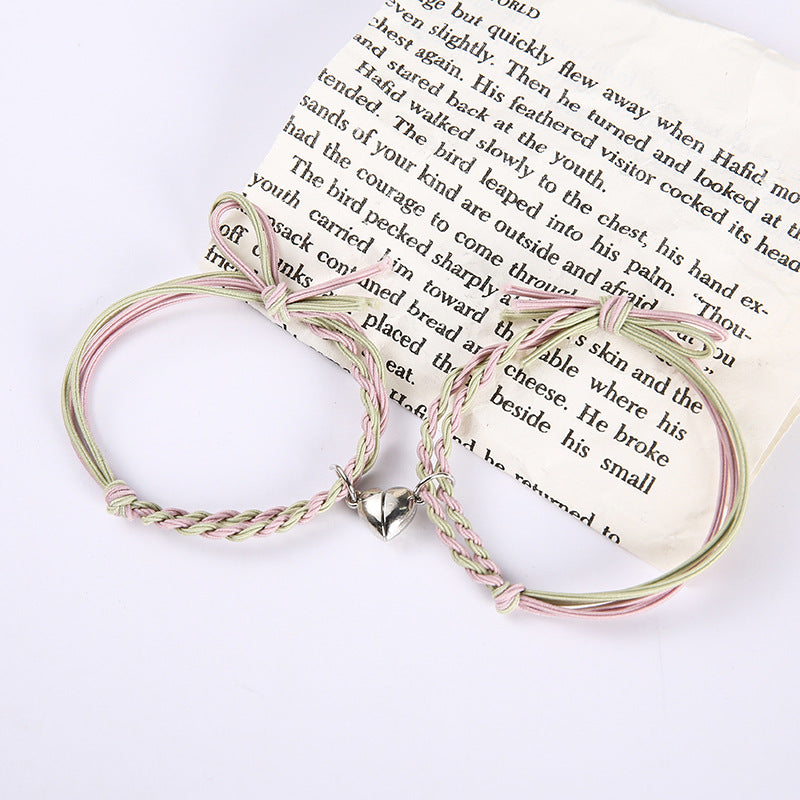UNI-11758 - Pink & Green Mix Magnetic Heart - Bracelet Set