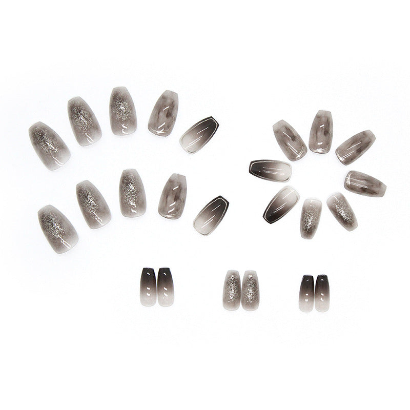 N-174 -Silver Foiled Black& Grey  - Press On Nail Set Of 24