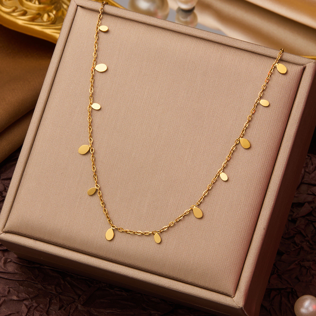 SS-10817 - Gold Foil Rain Drop  - Necklace