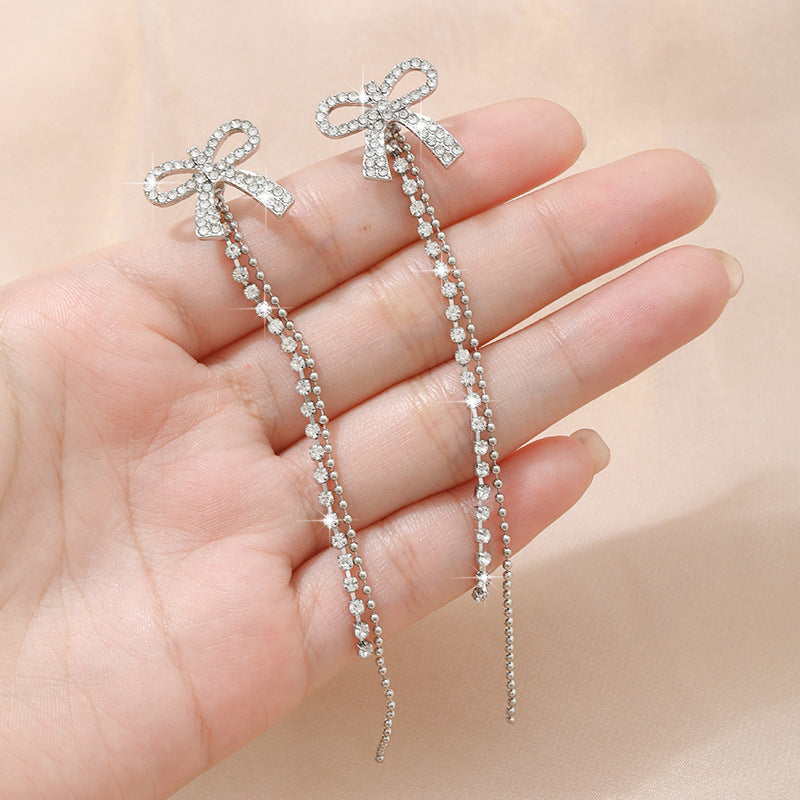 UNI-10333-3 - Dangling Diamonds Bow - Earring