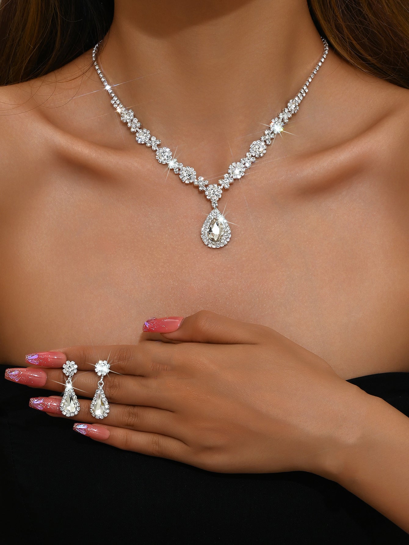 UNI-11349 - Emerald Silver Diamond - Jewelry Set