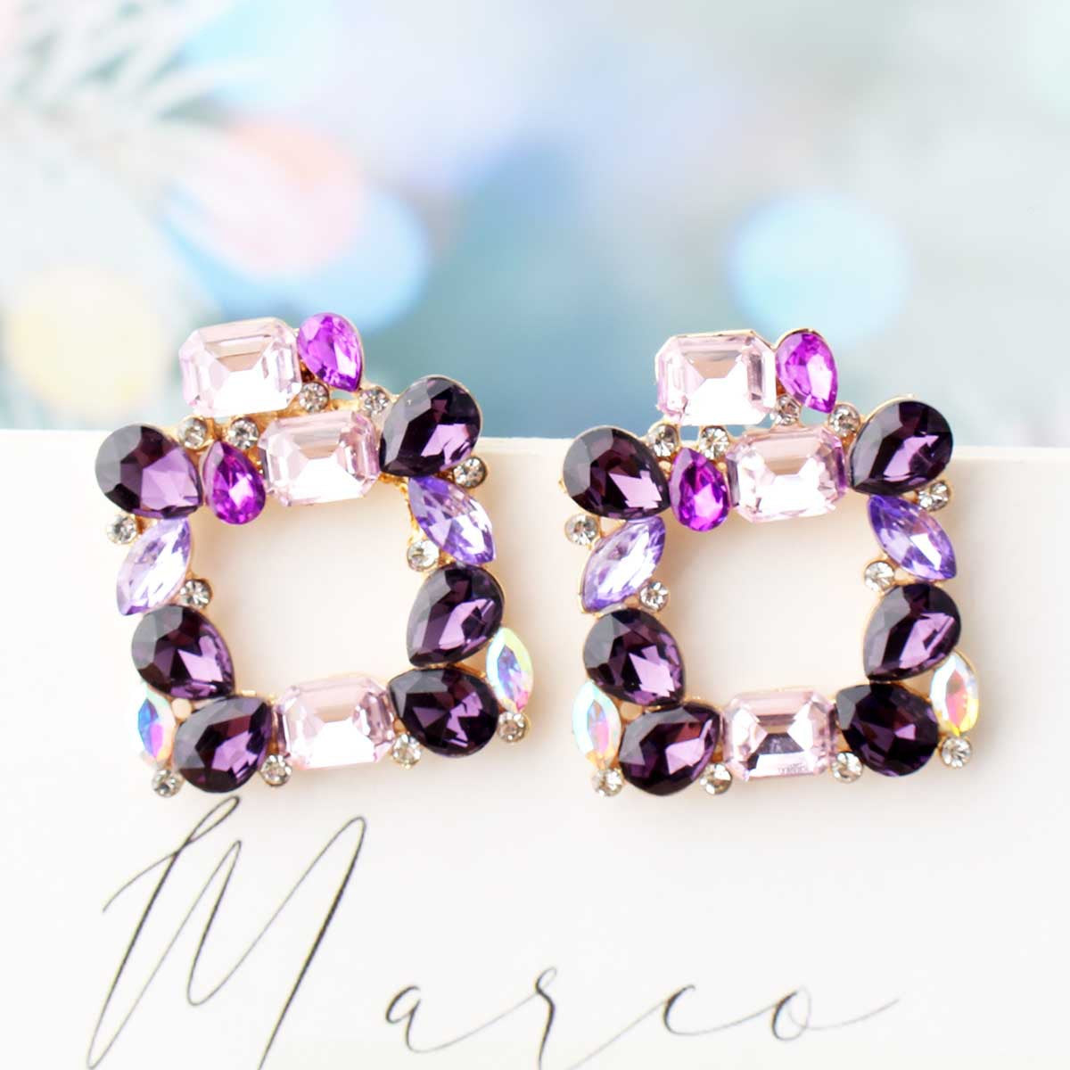 UNI-11646 -  Square Glass Multi Dimond  - Earring Style 5