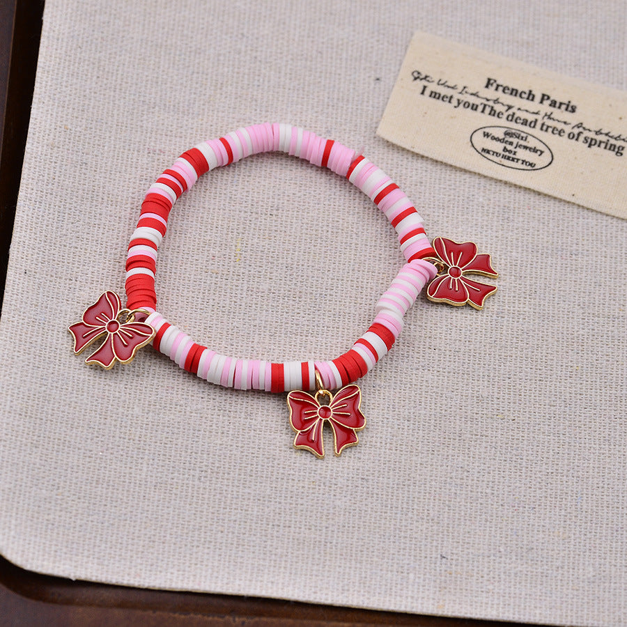 UNI-12169 - Bow Charms Pink & Red Beads - Bracelet