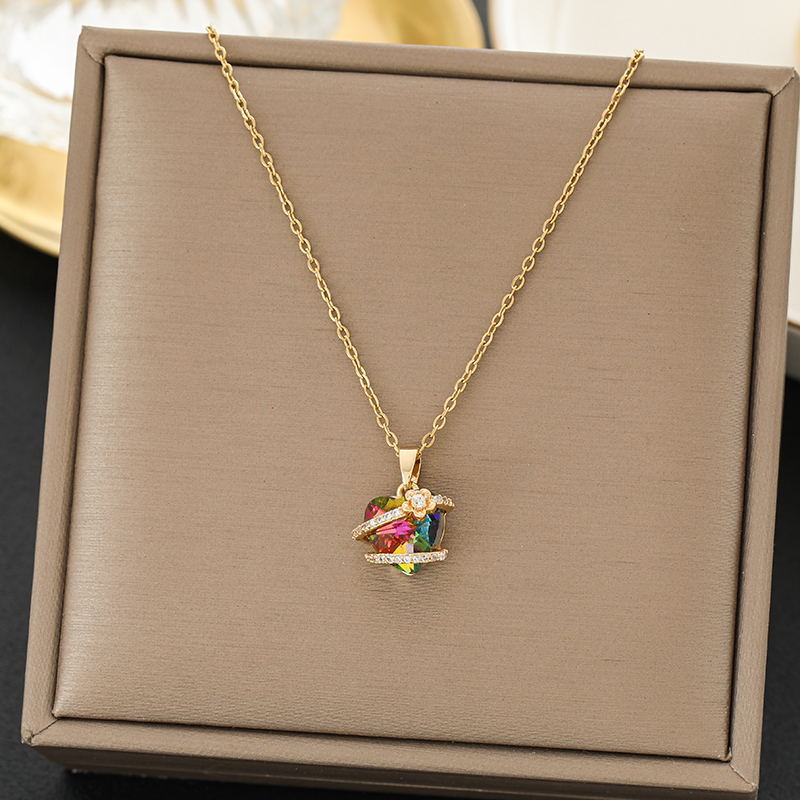 SS-11874 - Watercolor Multi Heart Gold  - Necklace