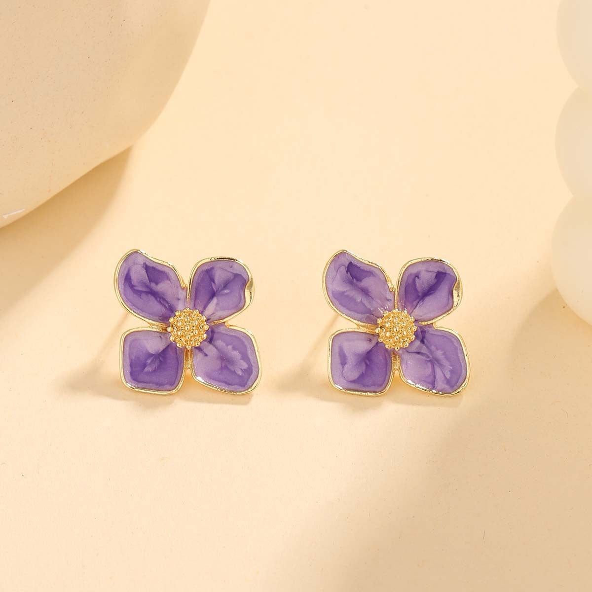 UNI-10305-6 - Marbled Purple Shiny Flower - Earring