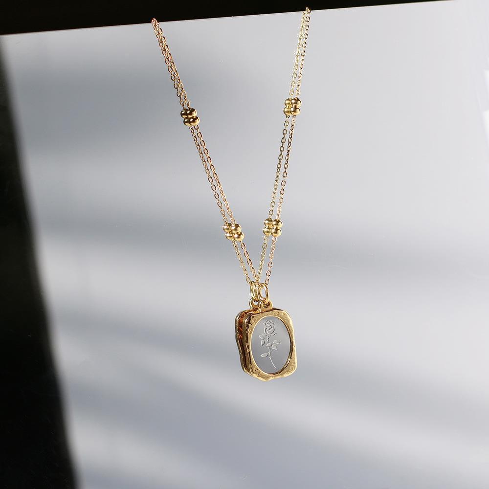 SS-11497 - Gold Foil Silver Rose Flower  - Necklace