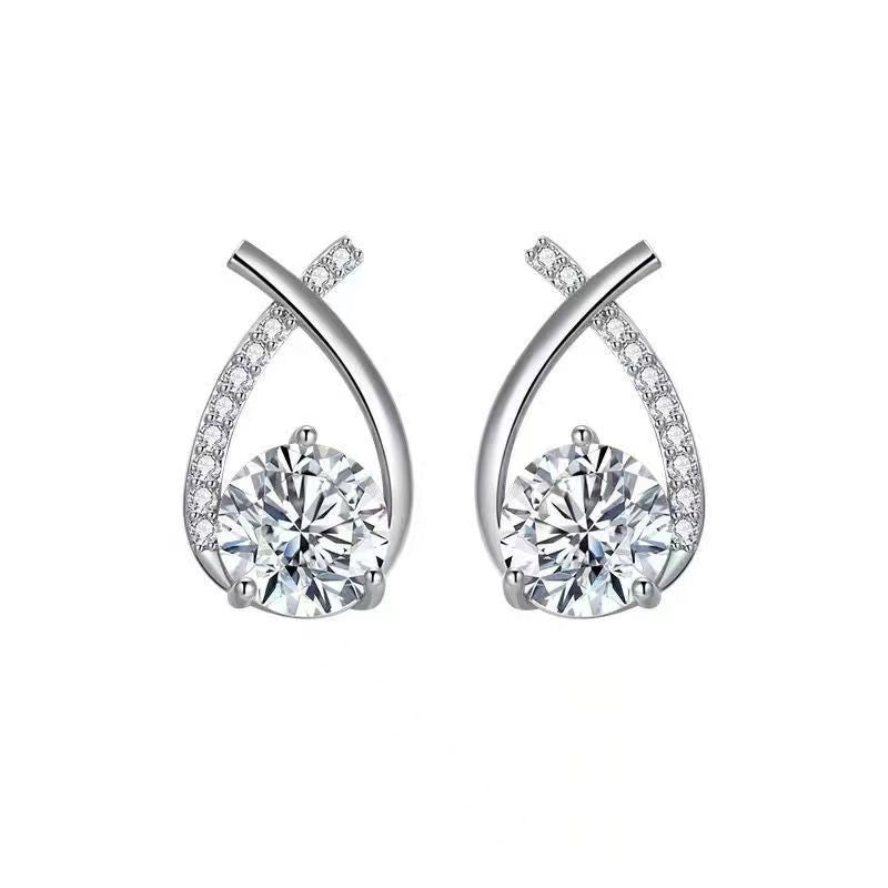 UNI-12811 - Silver Geometric Diamond - Earring