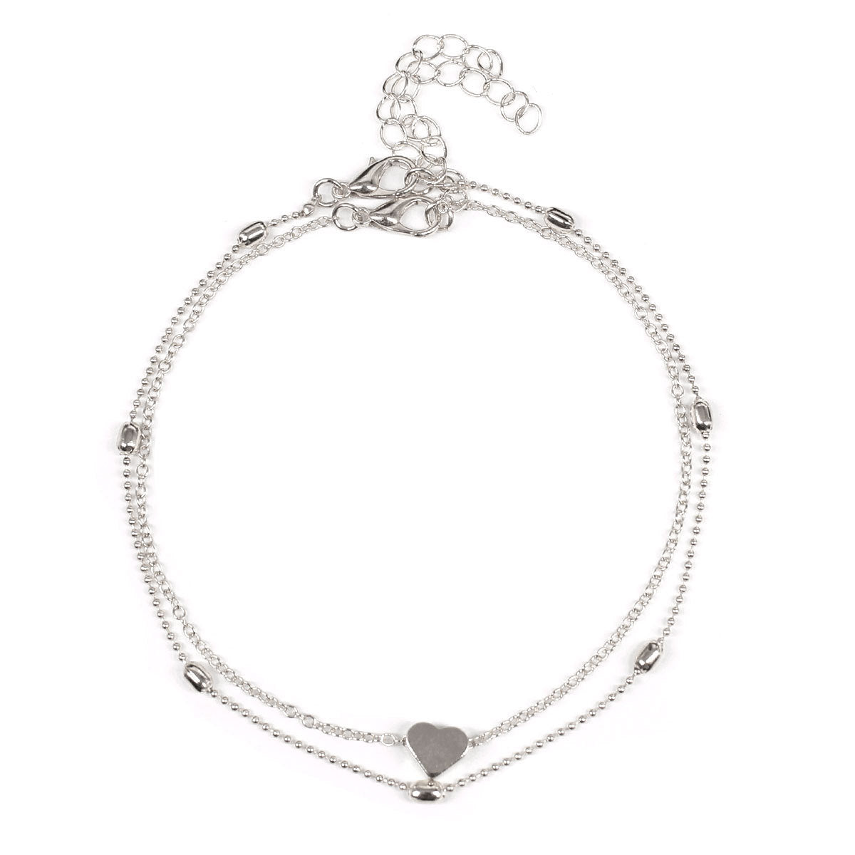 UNI-10703 - Heart Double Layer Silver - Anklet Set of 2