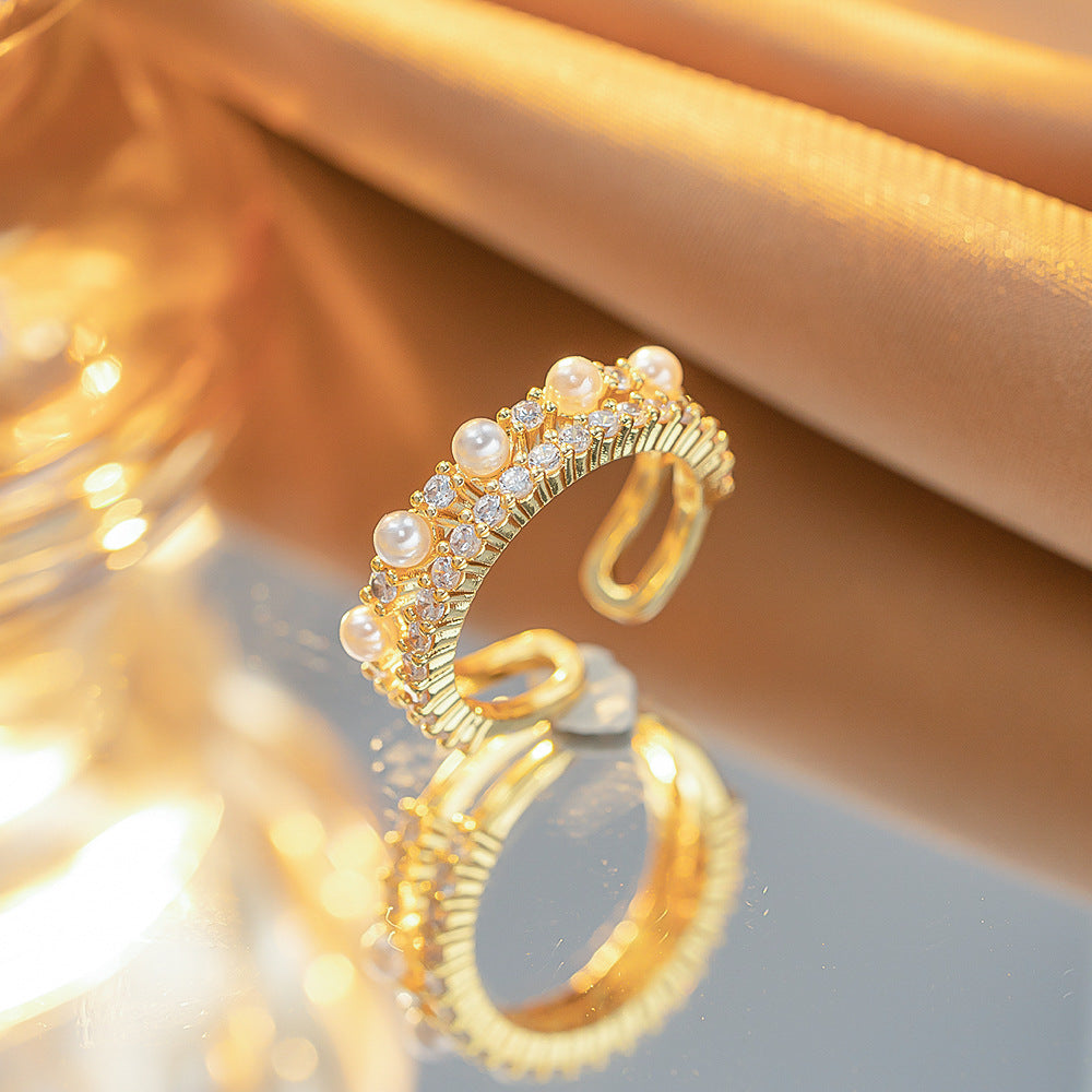 UNI-11458 - Pearl Micro Inlaid  Gold - Ring