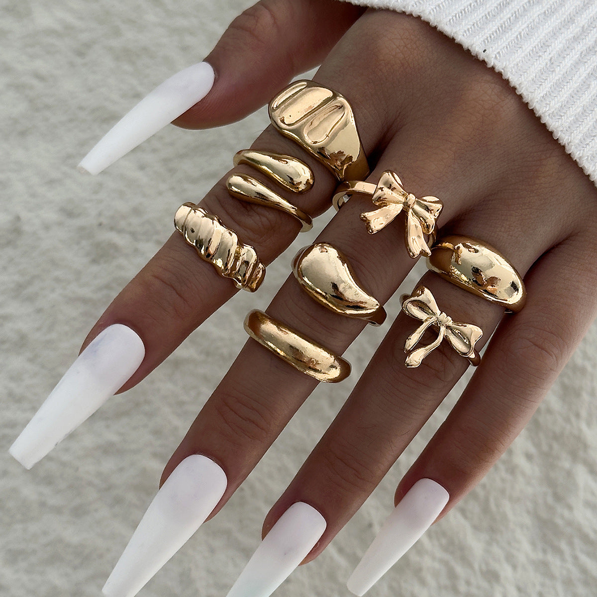 UNI-11115-7 - Bow &  Mix Gold Foiled - Ring Set Of 8