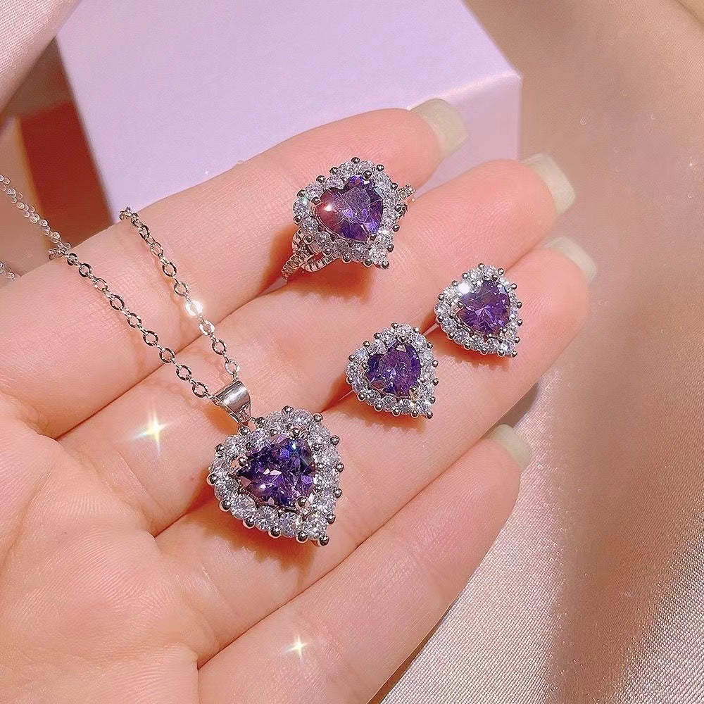 UNI-11038 - Heart Purple Dimond - Jewelry Set