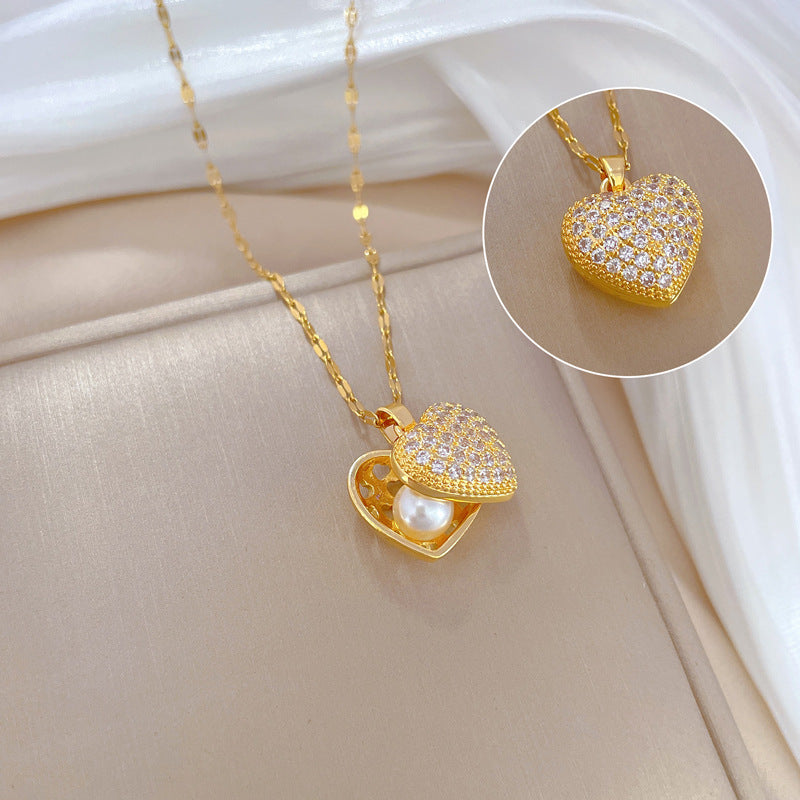SS-12079 - Pearl & Heart Gold - Necklace