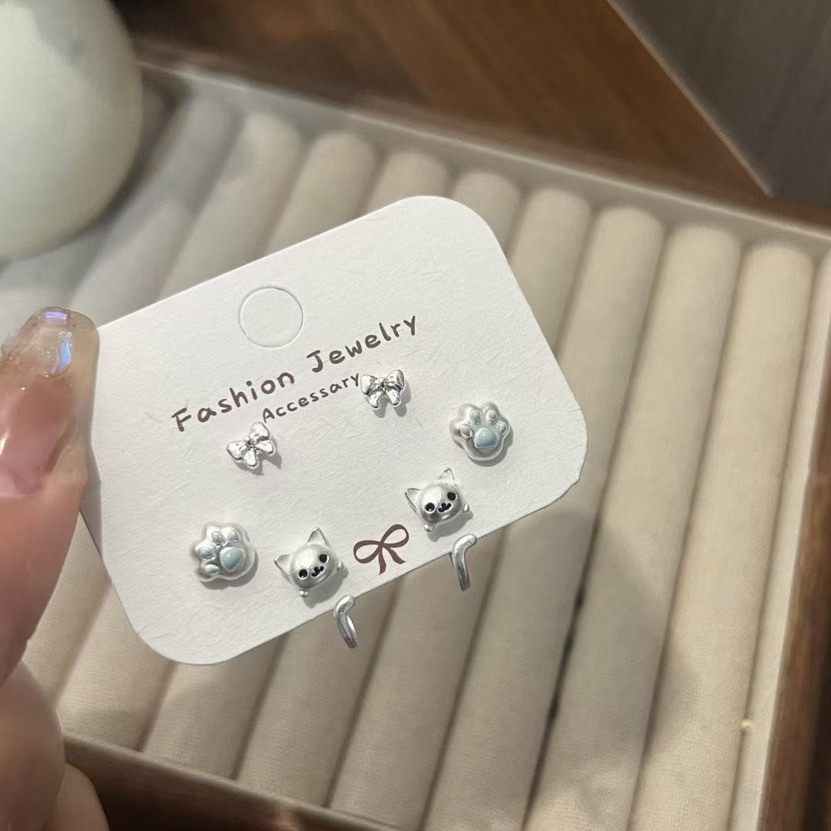 UNI-11898 - Bow & Animal - Ear Studs Set Of 6