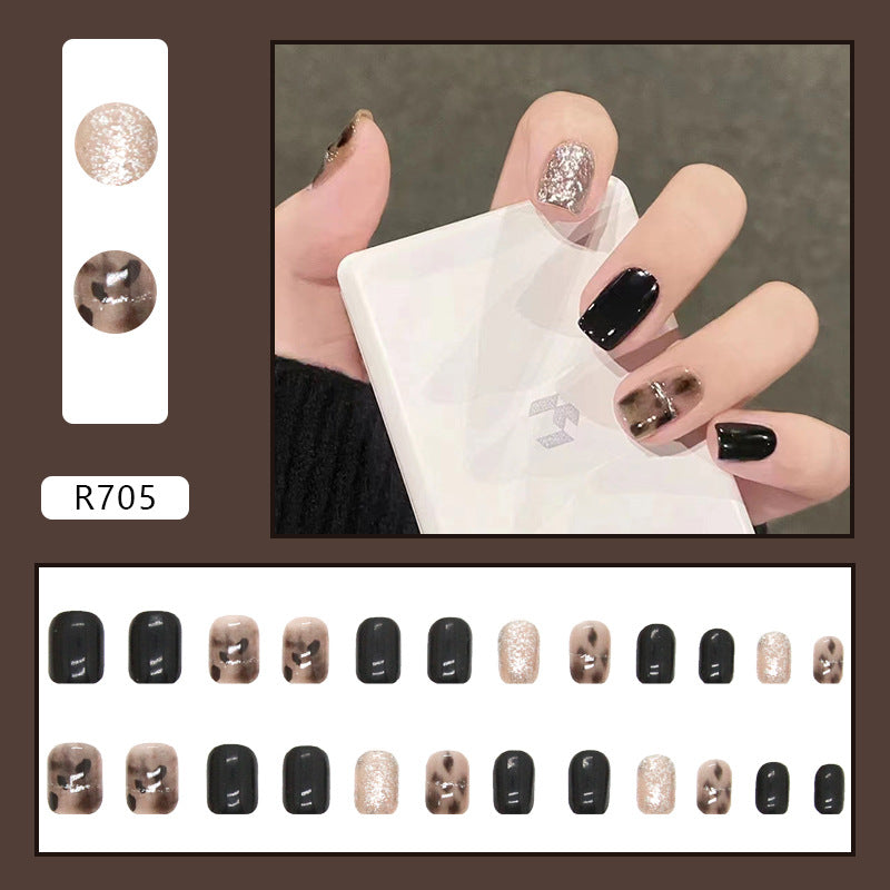 N-194 -  Fancy Foiled Black & Mix - Press On Nail Set Of 24