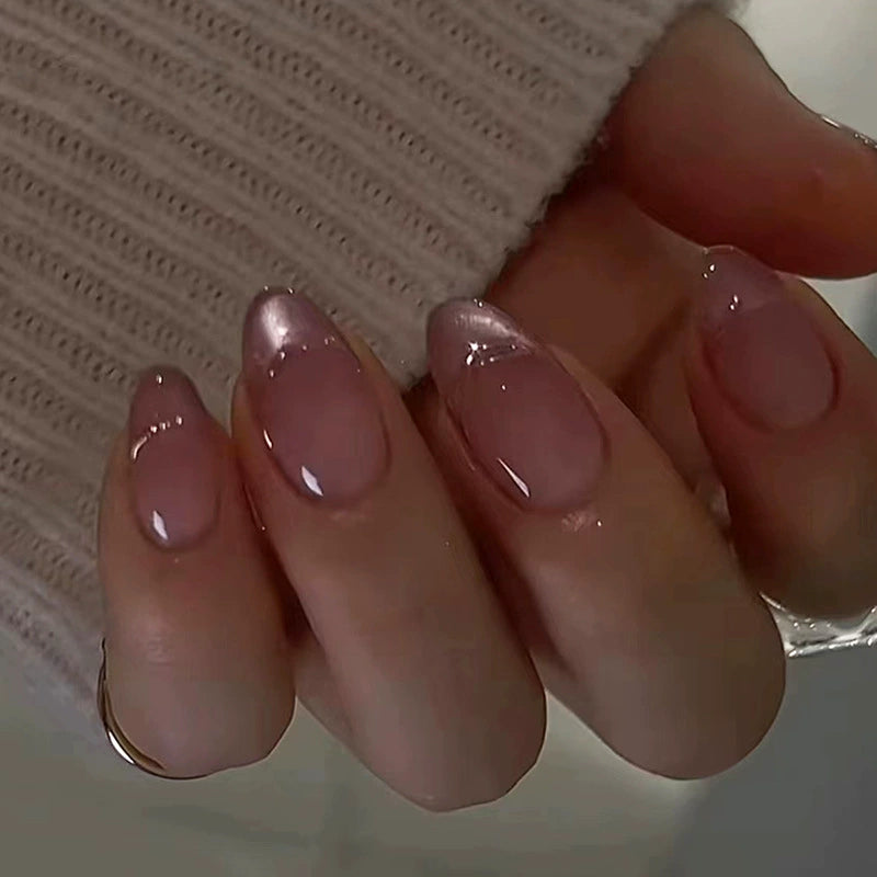 N-489 -  Pink Glossy - Press On Nail Set Of 24 - Free 24 Pcs Sticker Sheet Included