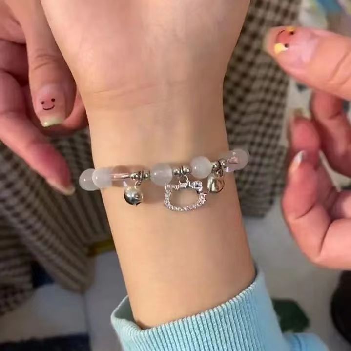UNI-11170 - White Stone & Cat Face Charm  - Bracelet