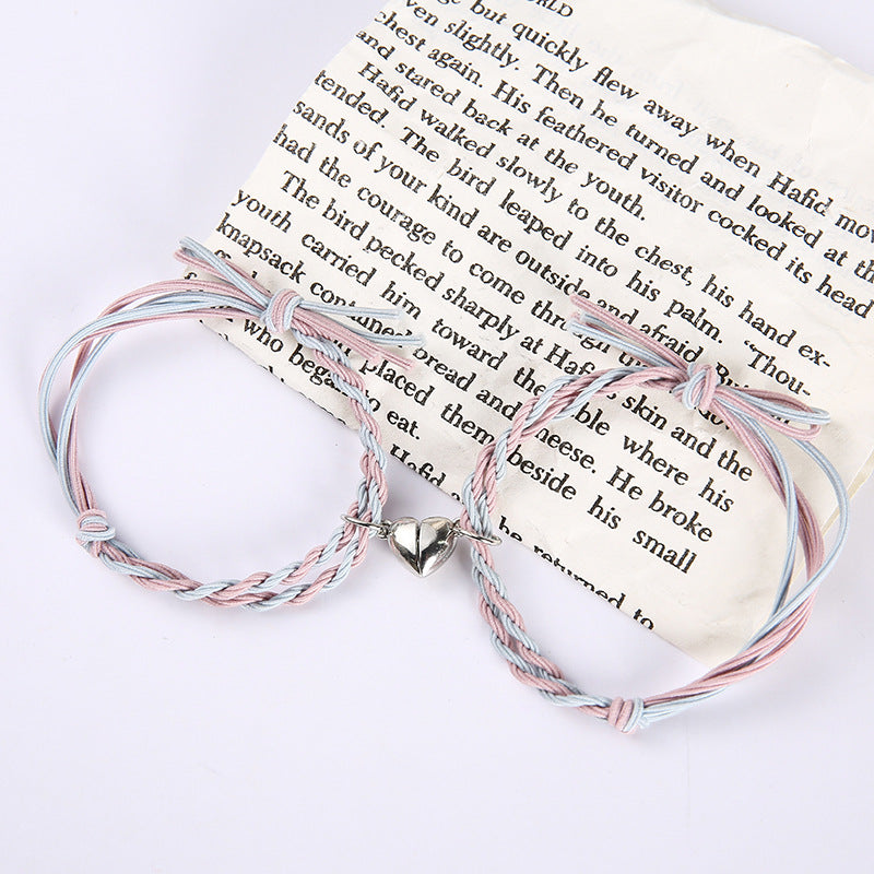 UNI-11759 - Pink & Blue Mix Magnetic Heart - Bracelet Set