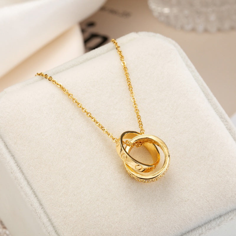 SS-11866 - Double Rings Gold   - Necklace