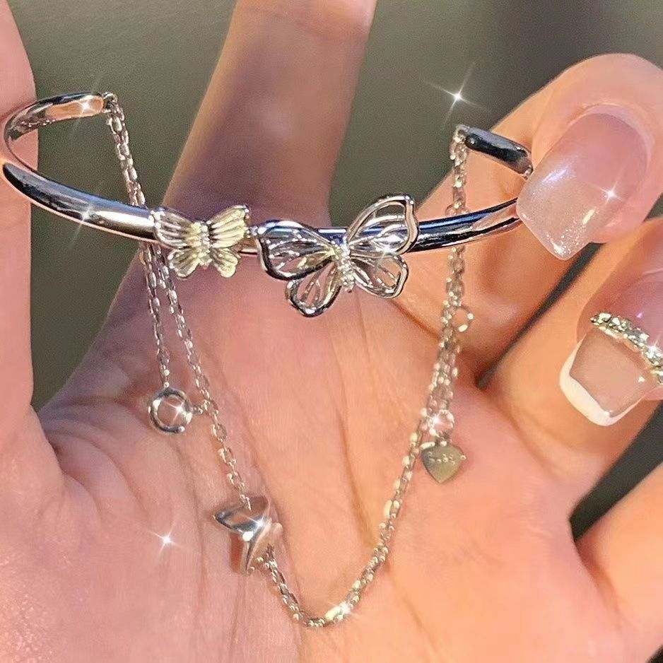 UNI-11169 - Heart & Butterfly Charms Bangle - Bracelet