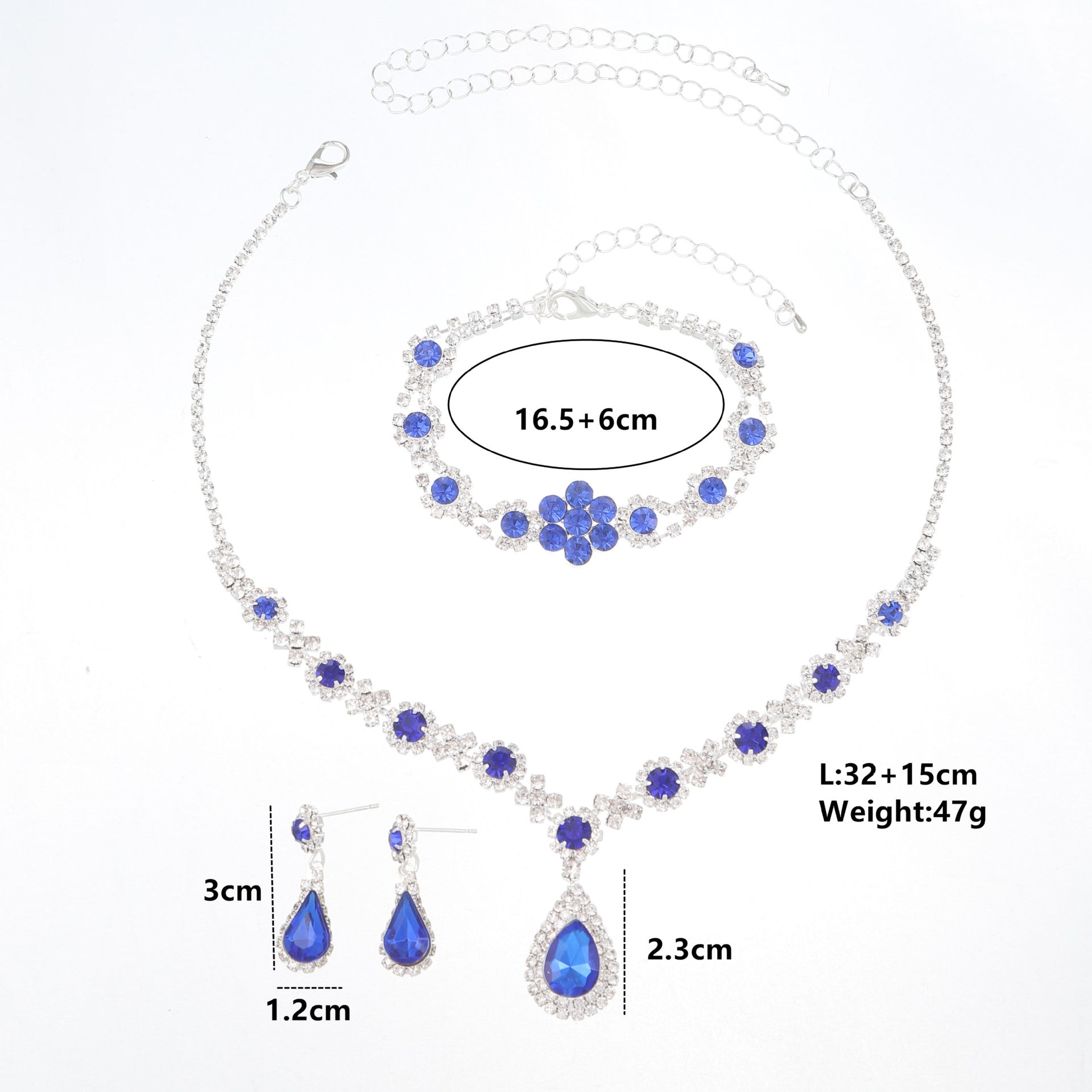 UNI-11940- Premium Teardrop Black Diamonds Silver - Jewelry Set Of 3