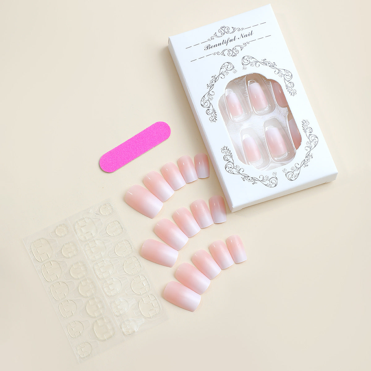 N-213 - Pastel Pink  - Press On Nail Set Of 24 - Free Nail Kit Included