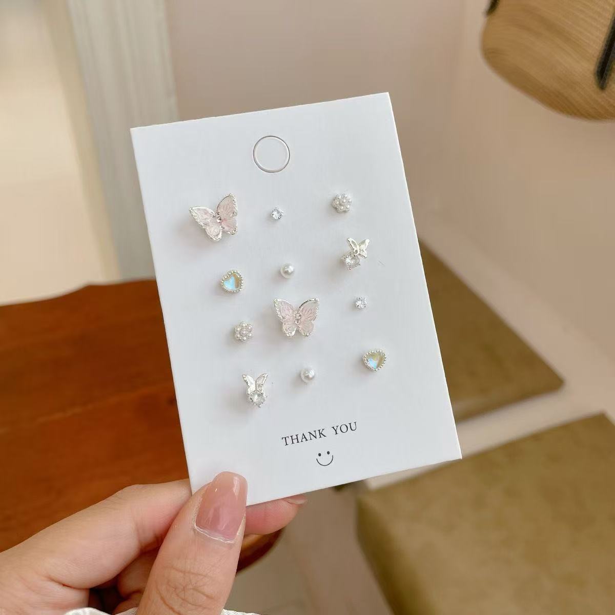 UNI-11899 - Pink Butterfly  & Cuties - Ear Studs Set Of 12