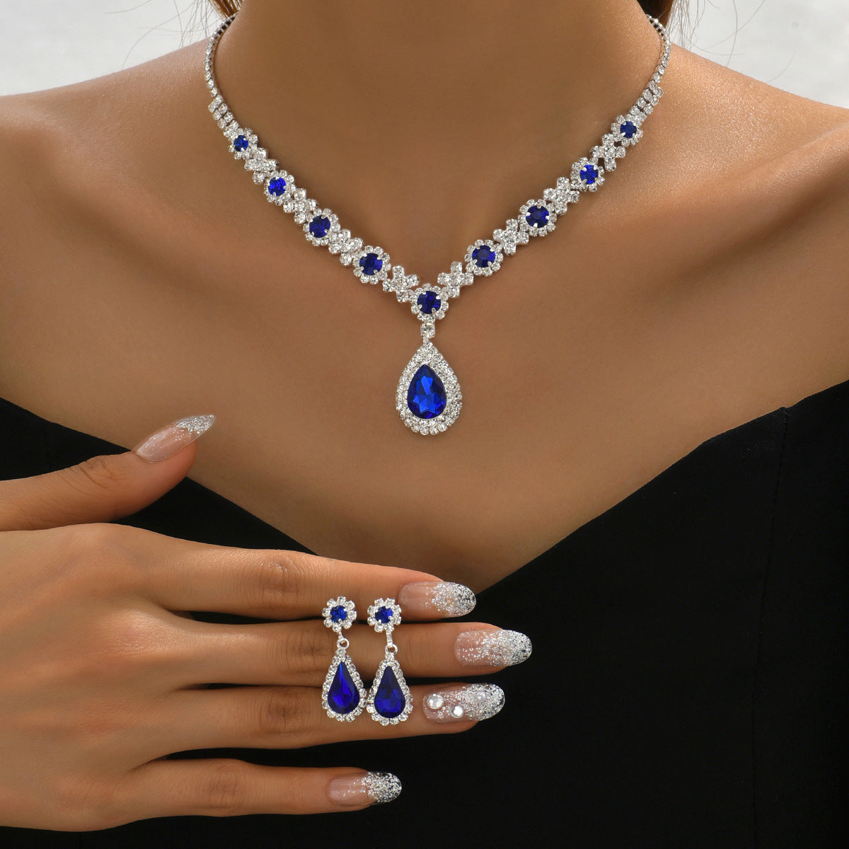 UNI-11344 - Emerald Blue Diamond - Jewelry Set
