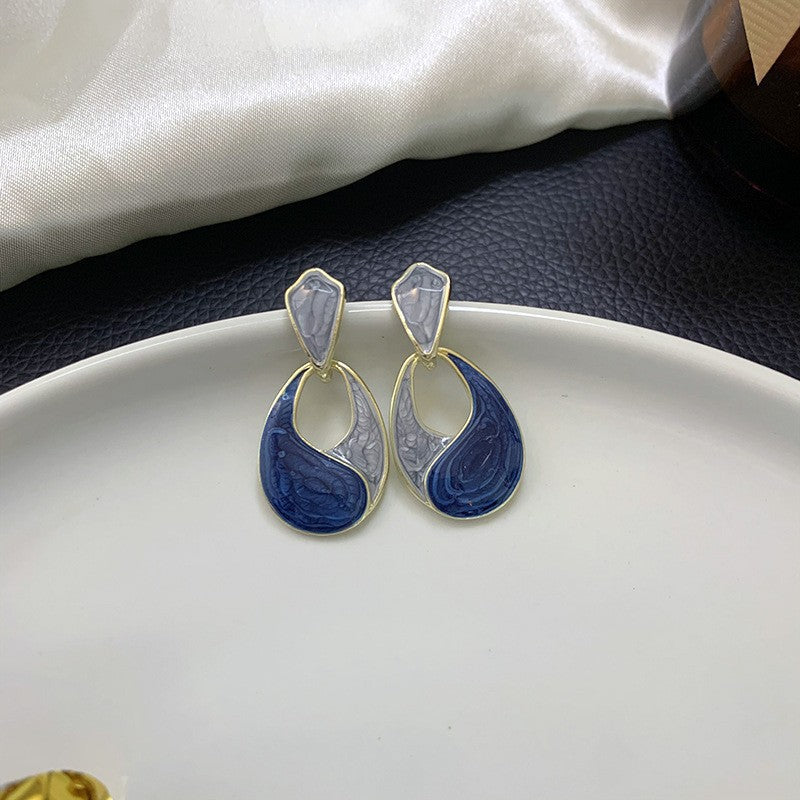 UNI-10582 - Watercolor Grey & Blue Drop  - Earring