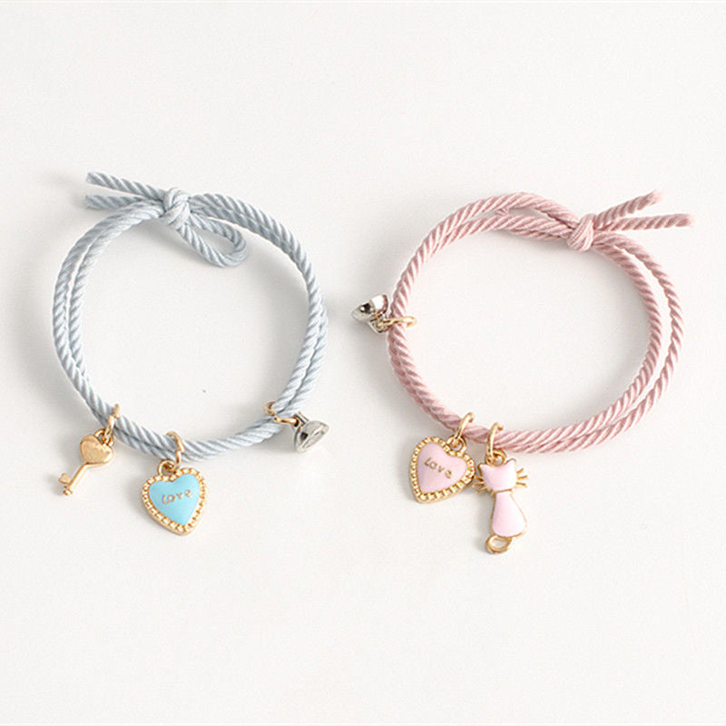 UNI-11769 - Pink & Blue Love Charms Magnetic-  Bracelet Set