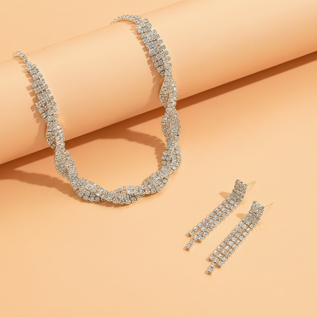 UNI-11354 - Luxury Twist Diamond Silver  - Jewelry Set