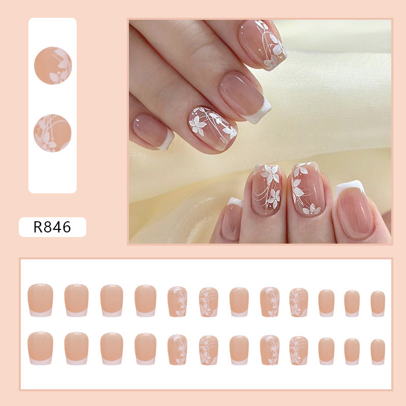N-163 - Silver Flowers Pink - Toenail Set Of 24