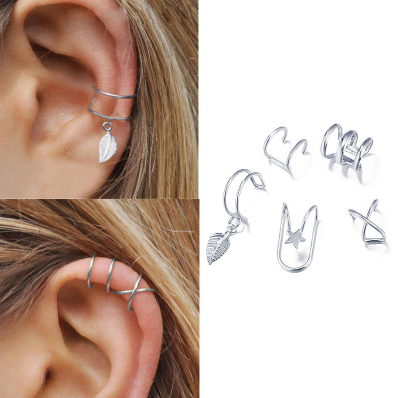 UNI- 11188  - Classy Silver Foil Ear Cuff  - Earring Set of 5