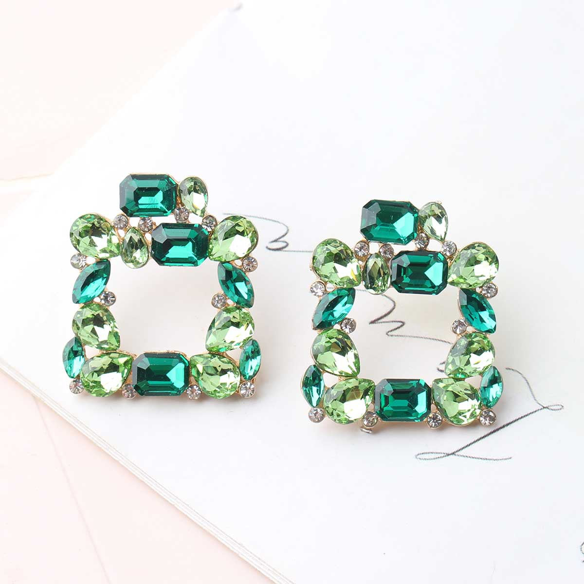UNI-11651 - Square Glass Multi Dimond  - Earring Style 10