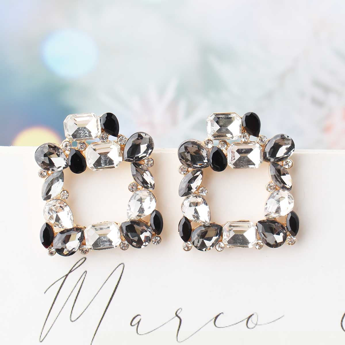 UNI-11648 - Square Glass Multi Dimond  - Earring Style 7